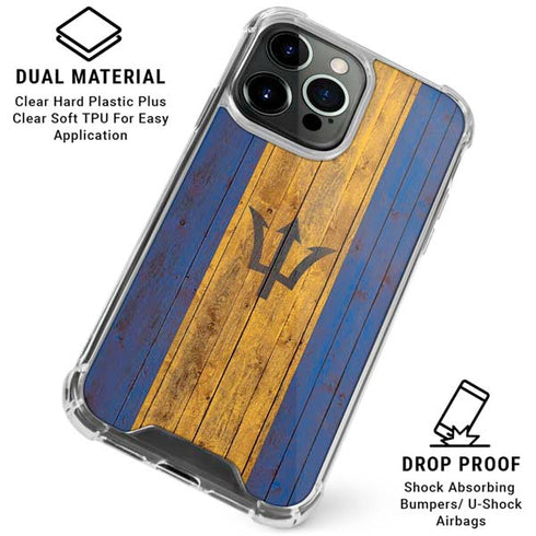 Barbados Flag Dark Wood iPhone 16 Pro Clear Case